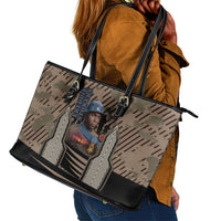 Freddie Stowers African American Leather Tote Bag Medal Of Honor Red Hand - Military Camouflage Striped World War I