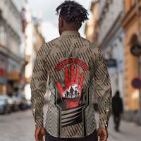Freddie Stowers African American Long Sleeve Button Shirt Medal Of Honor Red Hand - Military Camouflage Striped World War I