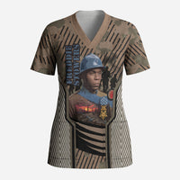 Freddie Stowers African American Scrub Top Medal Of Honor Red Hand - Military Camouflage Striped World War I