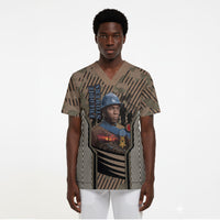 Freddie Stowers African American Scrub Top Medal Of Honor Red Hand - Military Camouflage Striped World War I