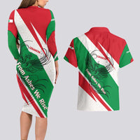 Lebanon Phoenix Couples Matching Long Sleeve Bodycon Dress and Hawaiian Shirt with Cedar Flag Colors and Inspirational Quote