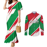 Lebanon Phoenix Couples Matching Mermaid Dress and Long Sleeve Button Shirt with Cedar Flag Colors and Inspirational Quote