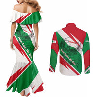 Lebanon Phoenix Couples Matching Mermaid Dress and Long Sleeve Button Shirt with Cedar Flag Colors and Inspirational Quote