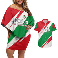 Lebanon Phoenix Couples Matching Off Shoulder Short Dress and Hawaiian Shirt with Cedar Flag Colors and Inspirational Quote