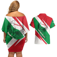 Lebanon Phoenix Couples Matching Off Shoulder Short Dress and Hawaiian Shirt with Cedar Flag Colors and Inspirational Quote