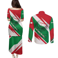 Lebanon Phoenix Couples Matching Puletasi and Long Sleeve Button Shirt with Cedar Flag Colors and Inspirational Quote