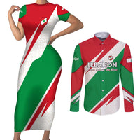 Lebanon Phoenix Couples Matching Short Sleeve Bodycon Dress and Long Sleeve Button Shirt with Cedar Flag Colors and Inspirational Quote