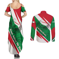 Lebanon Phoenix Couples Matching Summer Maxi Dress and Long Sleeve Button Shirt with Cedar Flag Colors and Inspirational Quote