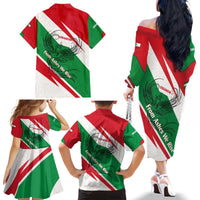 Lebanon Phoenix Family Matching Off The Shoulder Long Sleeve Dress and Hawaiian Shirt with Cedar Flag Colors and Inspirational Quote