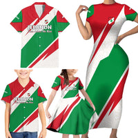 Lebanon Phoenix Family Matching Short Sleeve Bodycon Dress and Hawaiian Shirt with Cedar Flag Colors and Inspirational Quote