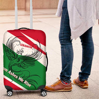 Lebanon Phoenix Luggage Cover with Cedar Flag Colors and Inspirational Quote