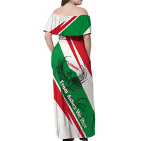 Lebanon Phoenix Off Shoulder Maxi Dress with Cedar Flag Colors and Inspirational Quote