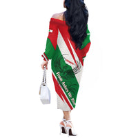 Lebanon Phoenix Off The Shoulder Long Sleeve Dress with Cedar Flag Colors and Inspirational Quote