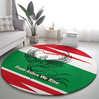 Lebanon Phoenix Round Carpet with Cedar Flag Colors and Inspirational Quote