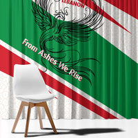 Lebanon Phoenix Window Curtain with Cedar Flag Colors and Inspirational Quote