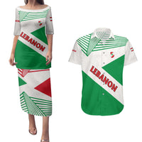 Lebanon Flag Shield Couples Matching Puletasi and Hawaiian Shirt with Cedar Emblem and National Colors
