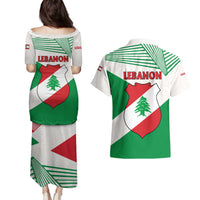 Lebanon Flag Shield Couples Matching Puletasi and Hawaiian Shirt with Cedar Emblem and National Colors