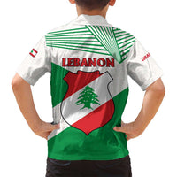 Lebanon Flag Shield Family Matching Long Sleeve Bodycon Dress and Hawaiian Shirt with Cedar Emblem and National Colors