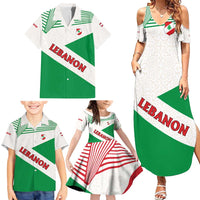 Lebanon Flag Shield Family Matching Summer Maxi Dress and Hawaiian Shirt with Cedar Emblem and National Colors