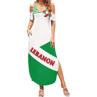 Lebanon Flag Shield Family Matching Summer Maxi Dress and Hawaiian Shirt with Cedar Emblem and National Colors
