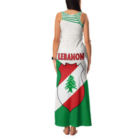 Lebanon Flag Shield Family Matching Tank Maxi Dress and Hawaiian Shirt with Cedar Emblem and National Colors