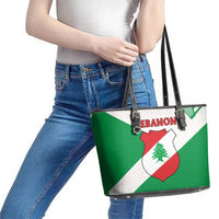 Lebanon Flag Shield Leather Tote Bag with Cedar Emblem and National Colors