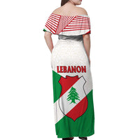 Lebanon Flag Shield Off Shoulder Maxi Dress with Cedar Emblem and National Colors