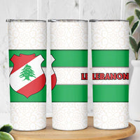 Lebanon Flag Shield Skinny Tumbler with Cedar Emblem and National Colors