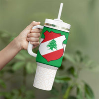 Lebanon Flag Shield Tumbler With Handle with Cedar Emblem and National Colors