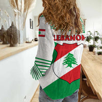 Lebanon Flag Shield Women Casual Shirt with Cedar Emblem and National Colors