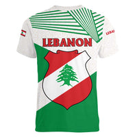 Lebanon Flag Shield Women V-Neck T-Shirt with Cedar Emblem and National Colors