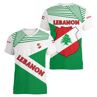 Lebanon Flag Shield Women V-Neck T-Shirt with Cedar Emblem and National Colors