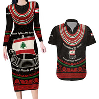 Lebanon Phoenician Ship Couples Matching Long Sleeve Bodycon Dress and Hawaiian Shirt with Byblos Heritage and Cedar Sail Design