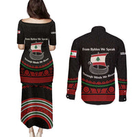 Lebanon Phoenician Ship Couples Matching Puletasi and Long Sleeve Button Shirt with Byblos Heritage and Cedar Sail Design