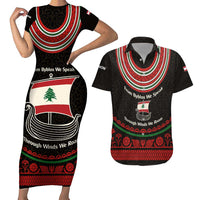 Lebanon Phoenician Ship Couples Matching Short Sleeve Bodycon Dress and Hawaiian Shirt with Byblos Heritage and Cedar Sail Design