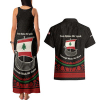 Lebanon Phoenician Ship Couples Matching Tank Maxi Dress and Hawaiian Shirt with Byblos Heritage and Cedar Sail Design