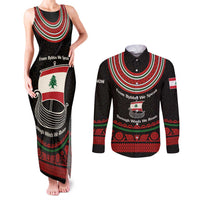 Lebanon Phoenician Ship Couples Matching Tank Maxi Dress and Long Sleeve Button Shirt with Byblos Heritage and Cedar Sail Design