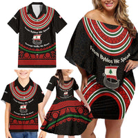 Lebanon Phoenician Ship Family Matching Off Shoulder Short Dress and Hawaiian Shirt with Byblos Heritage and Cedar Sail Design