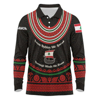Lebanon Phoenician Ship Long Sleeve Polo Shirt with Byblos Heritage and Cedar Sail Design