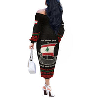 Lebanon Phoenician Ship Off The Shoulder Long Sleeve Dress with Byblos Heritage and Cedar Sail Design