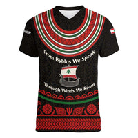 Lebanon Phoenician Ship Women V-Neck T-Shirt with Byblos Heritage and Cedar Sail Design