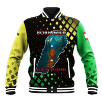 Lebanon Wild Cedar Forest Baseball Jacket with Leopard and National Map Design