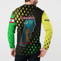 Lebanon Wild Cedar Forest Button Sweatshirt with Leopard and National Map Design