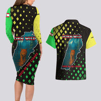Lebanon Wild Cedar Forest Couples Matching Long Sleeve Bodycon Dress and Hawaiian Shirt with Leopard and National Map Design