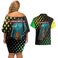 Lebanon Wild Cedar Forest Couples Matching Off Shoulder Short Dress and Hawaiian Shirt with Leopard and National Map Design