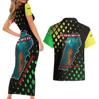 Lebanon Wild Cedar Forest Couples Matching Short Sleeve Bodycon Dress and Hawaiian Shirt with Leopard and National Map Design