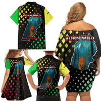 Lebanon Wild Cedar Forest Family Matching Off Shoulder Short Dress and Hawaiian Shirt with Leopard and National Map Design