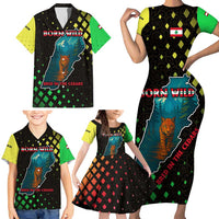 Lebanon Wild Cedar Forest Family Matching Short Sleeve Bodycon Dress and Hawaiian Shirt with Leopard and National Map Design