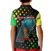 Lebanon Wild Cedar Forest Kid Polo Shirt with Leopard and National Map Design