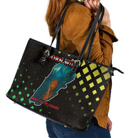 Lebanon Wild Cedar Forest Leather Tote Bag with Leopard and National Map Design